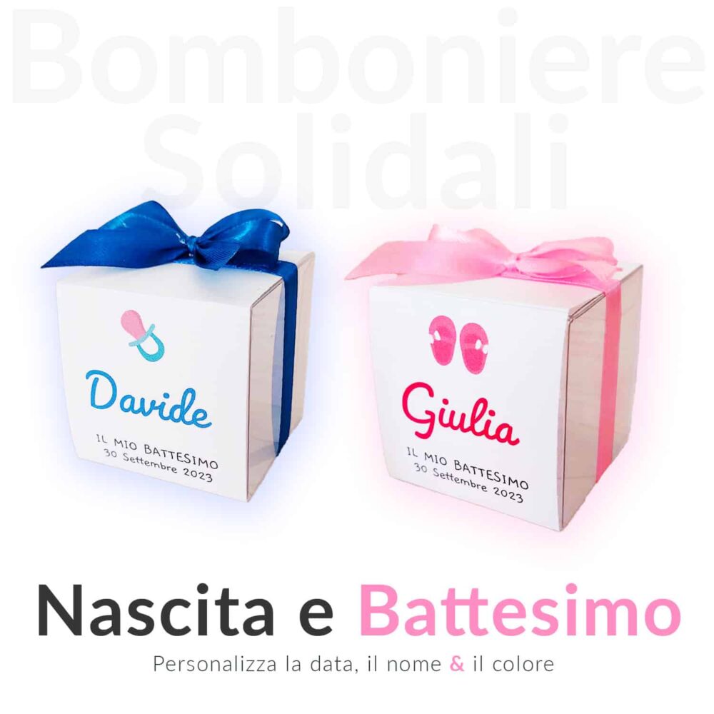 Scatolina porta confetti nascita e battesimo - Bomboniere Solidali